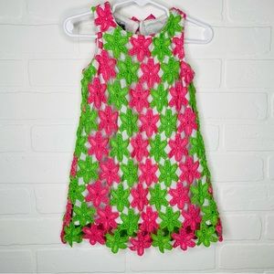 Mud Pie Toddler Girls Crocheted Dress Pink Green Flowers Size 24 Months